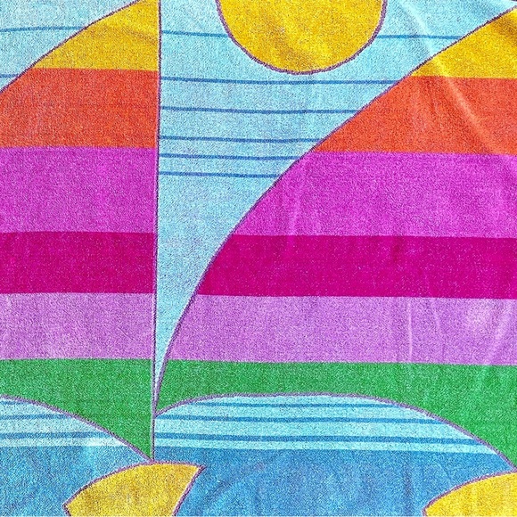 Vintage Beach Towel Abstract Sailboat Cotton Retro Colorful Fun Terry Towel - Picture 6 of 8